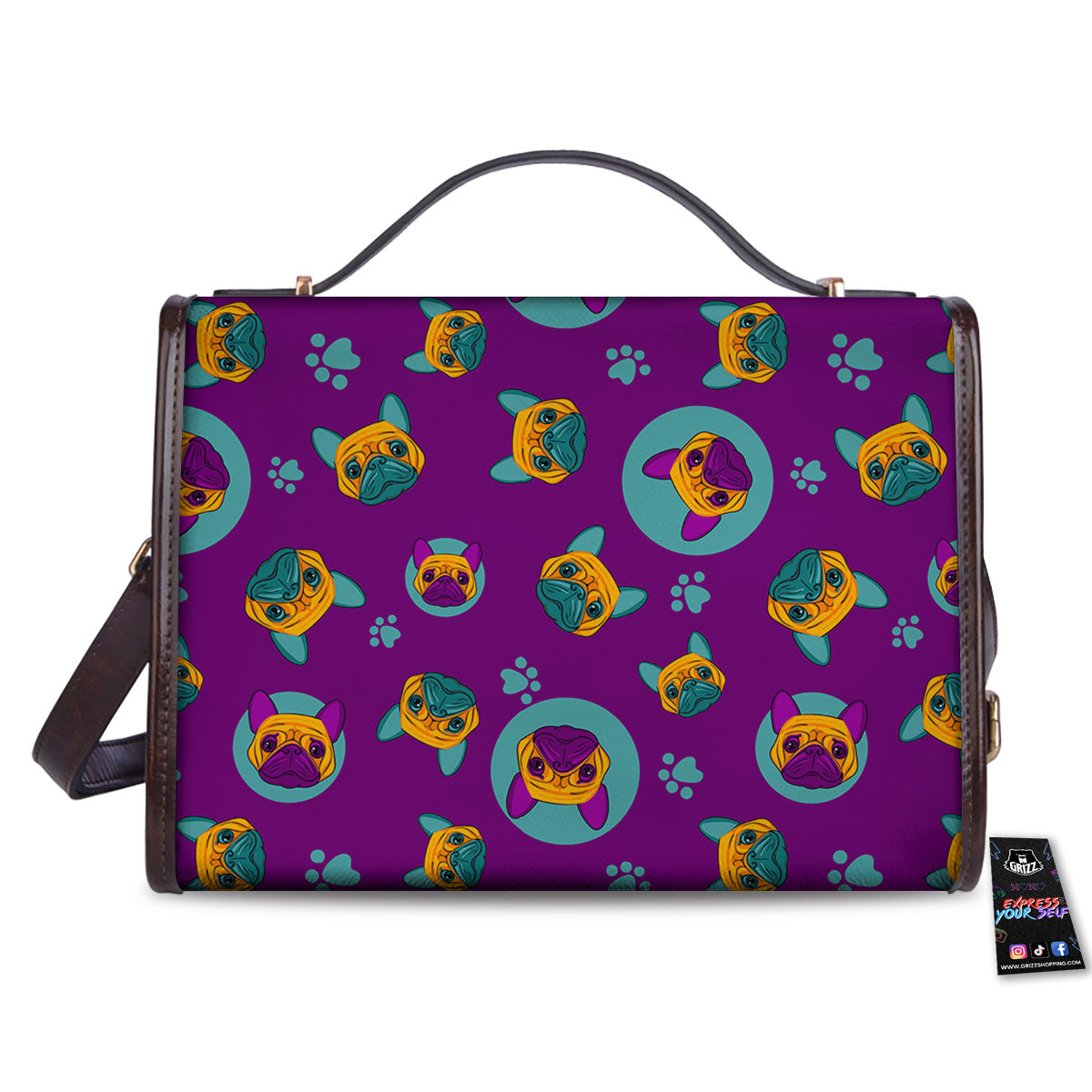 Boston Terrier Purple Print Pattern Women's Satchel Bag