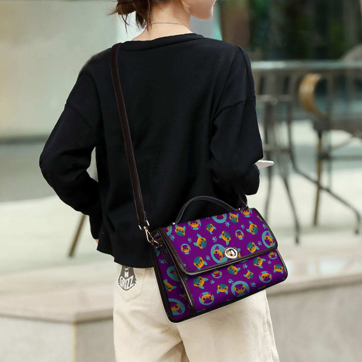 Boston Terrier Purple Print Pattern Women's Satchel Bag