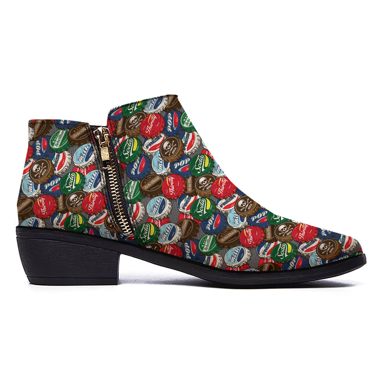 Bottle Caps Print Pattern Ankle Boots-grizzshop