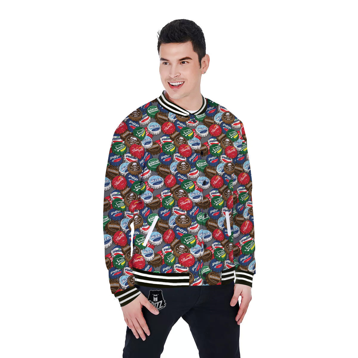 Bottle Caps Print Pattern Baseball Jacket-grizzshop