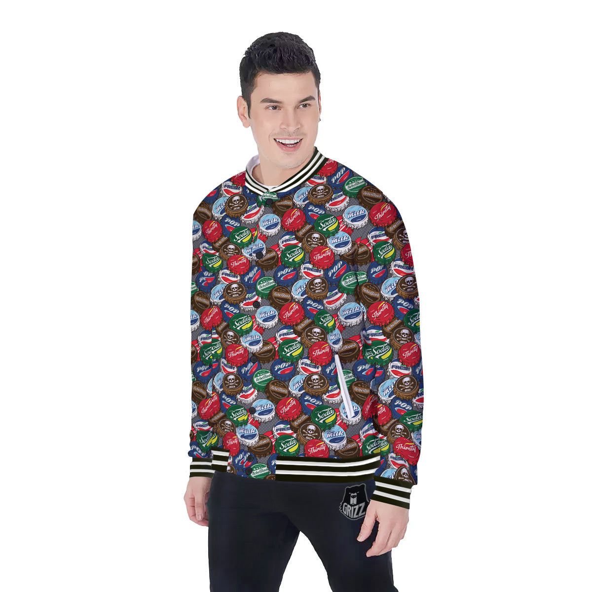 Bottle Caps Print Pattern Baseball Jacket-grizzshop