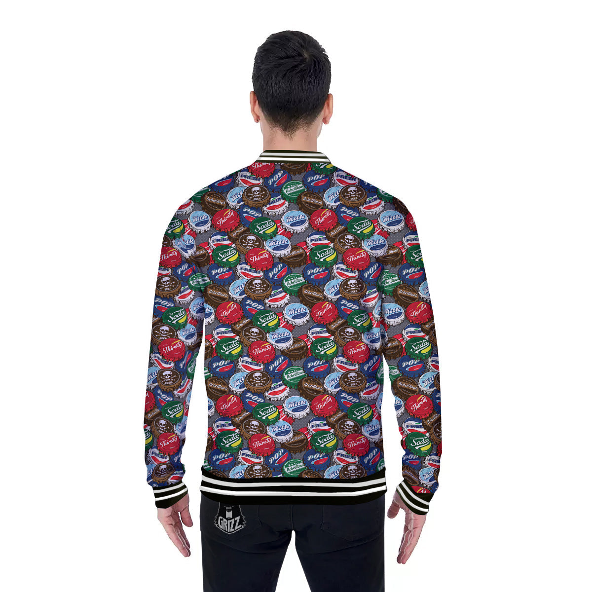 Bottle Caps Print Pattern Baseball Jacket-grizzshop