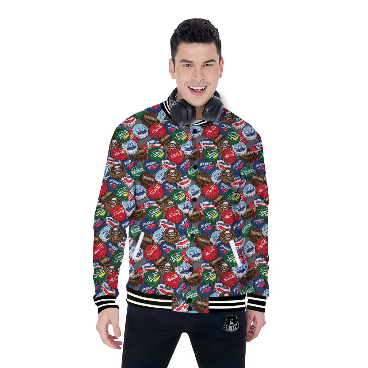 Bottle Caps Print Pattern Baseball Jacket-grizzshop