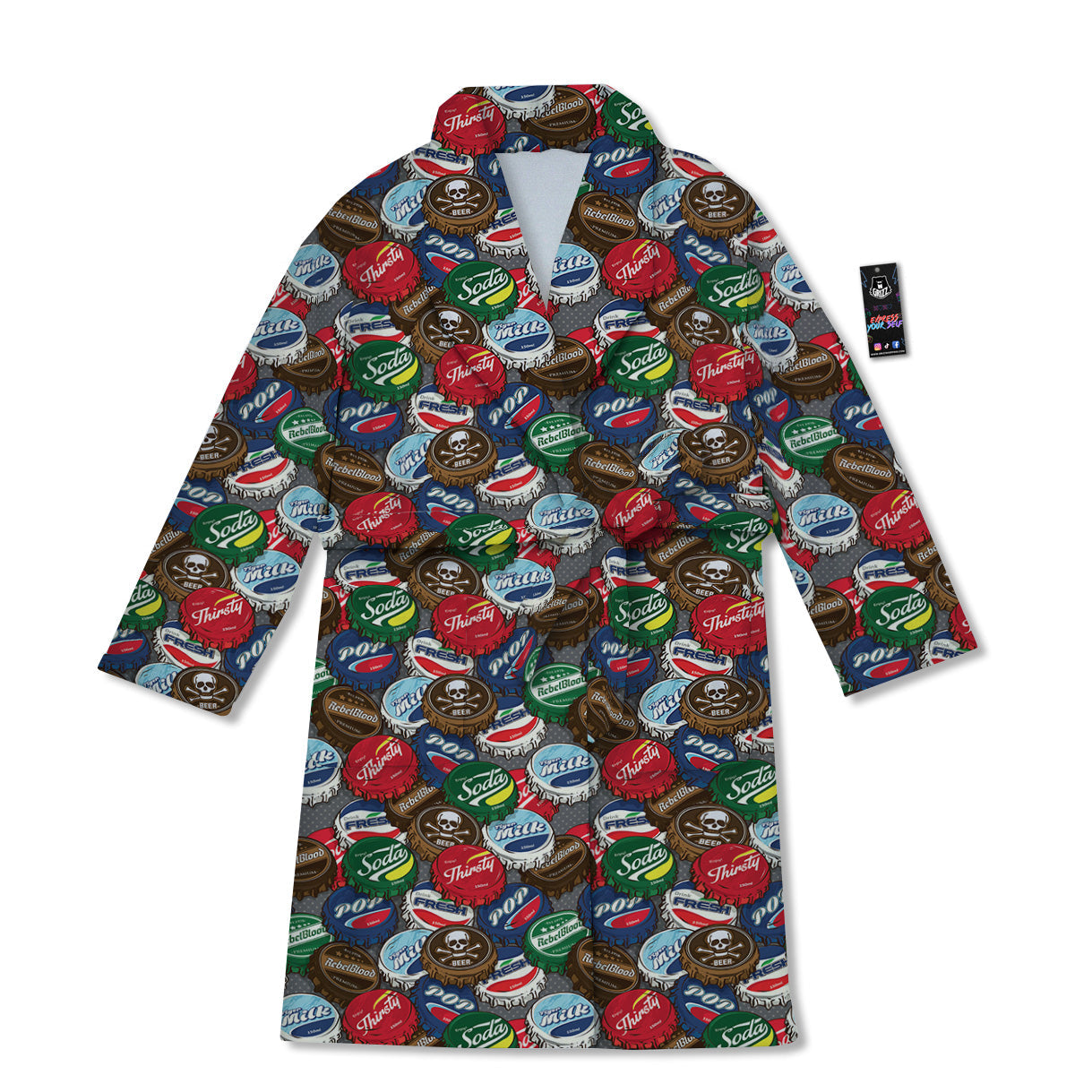 Bottle Caps Print Pattern Bathrobe-grizzshop