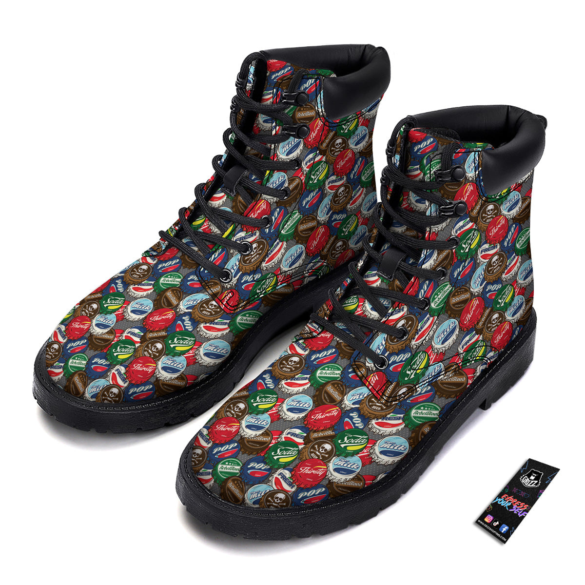 Bottle Caps Print Pattern Boots-grizzshop