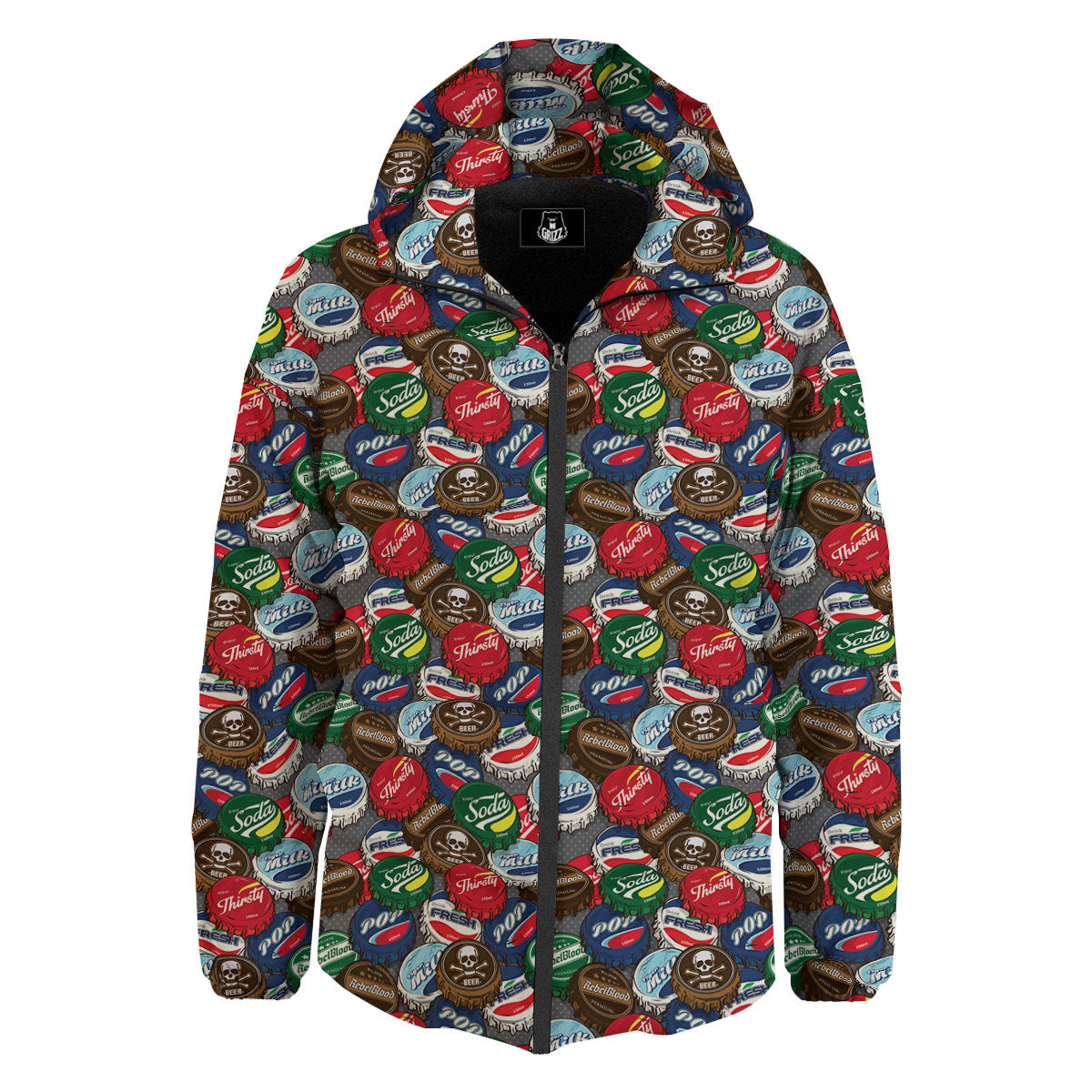 Bottle Caps Print Pattern Down Jacket-grizzshop