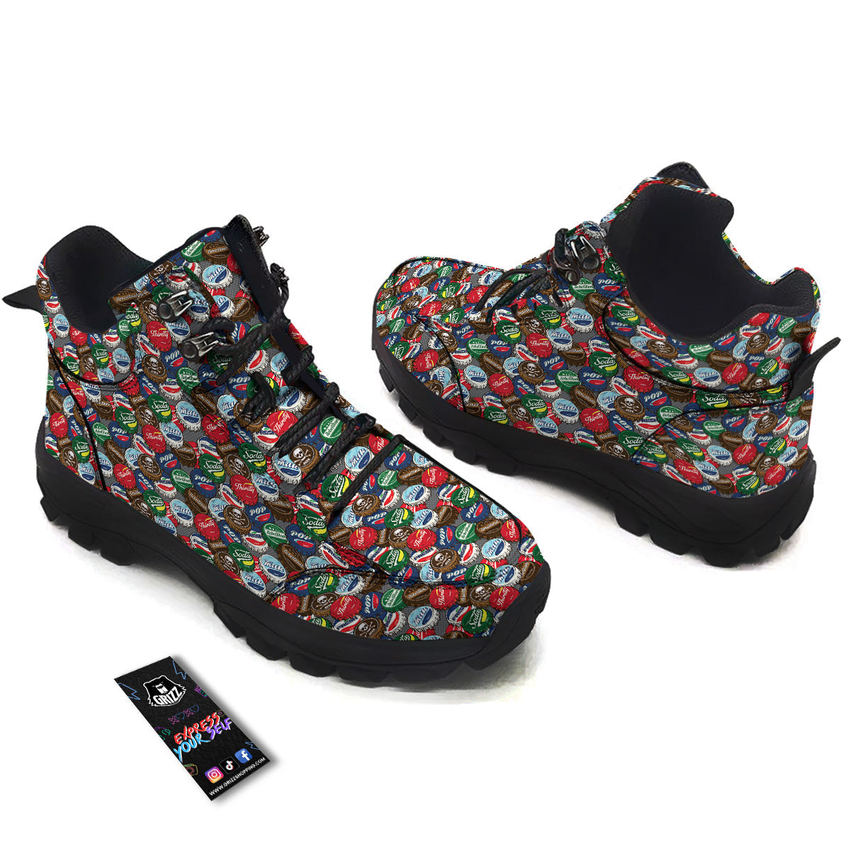 Bottle Caps Print Pattern Hiking Shoes-grizzshop
