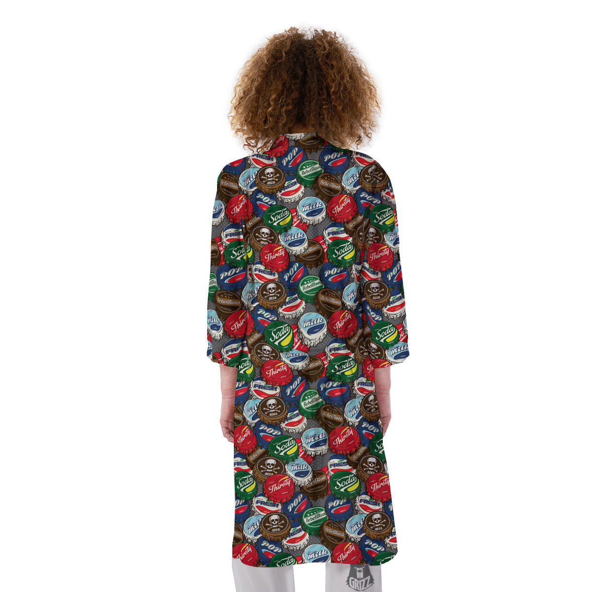 Bottle Caps Print Pattern Kimono-grizzshop