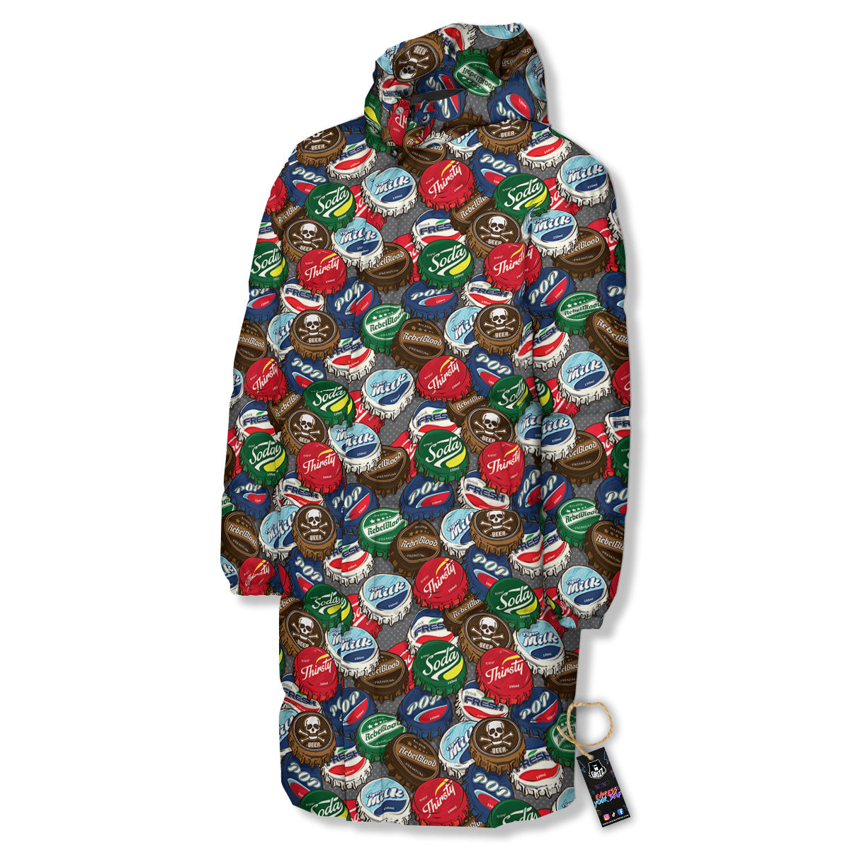 Bottle Caps Print Pattern Long Down Jacket-grizzshop