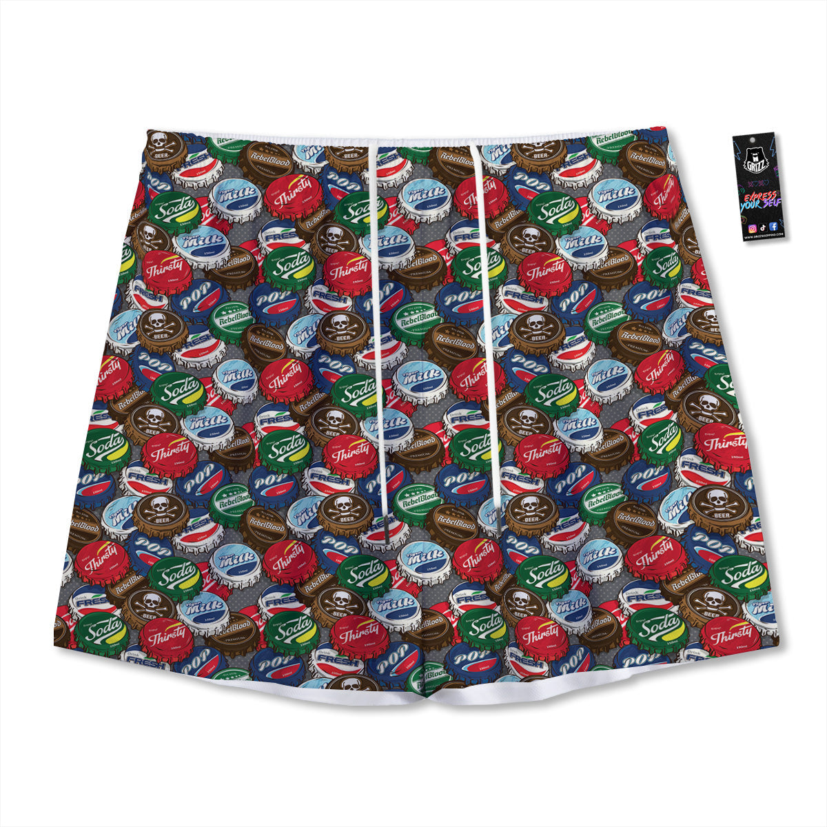 Bottle Caps Print Pattern Mesh Shorts-grizzshop