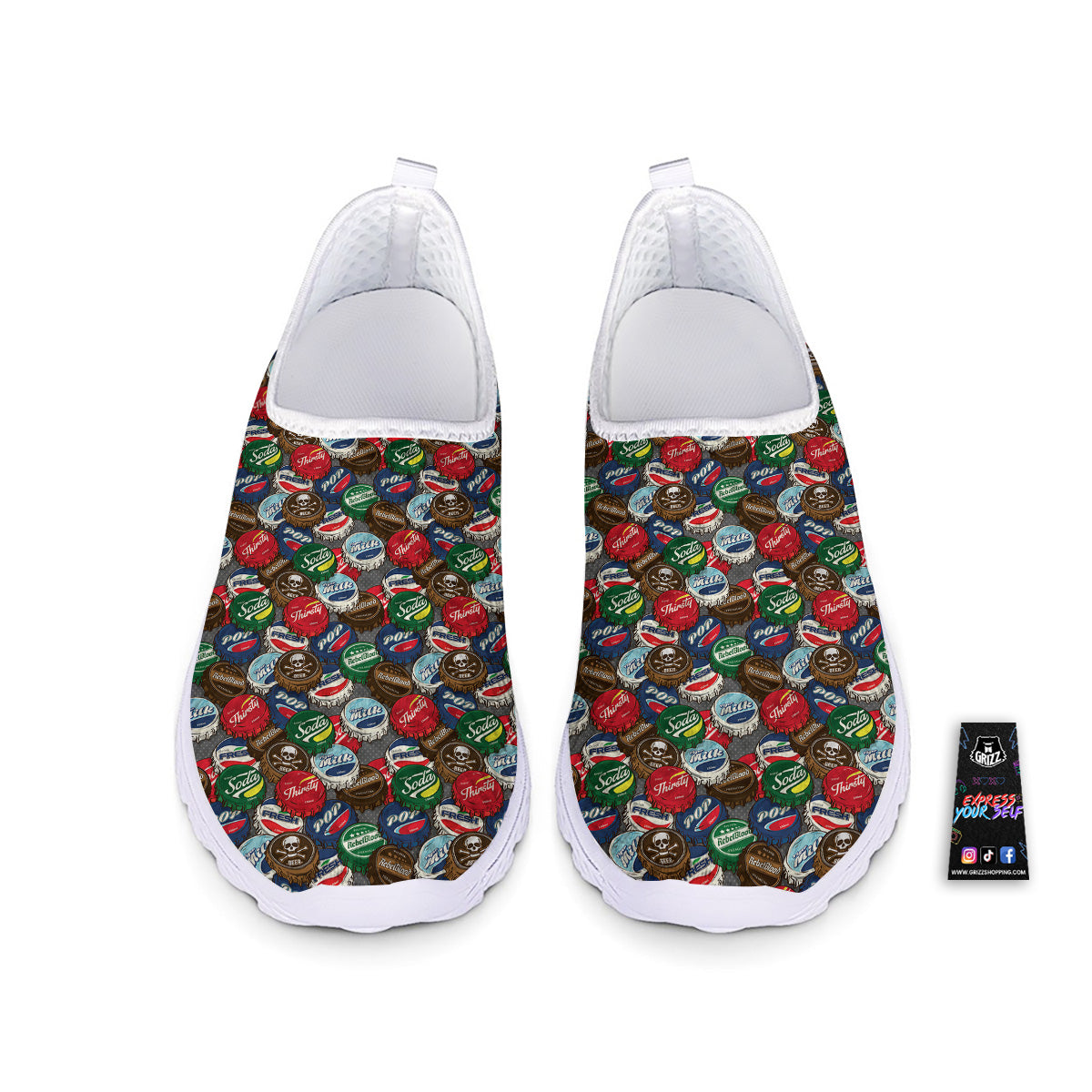 Bottle Caps Print Pattern Nurse Shoes-grizzshop