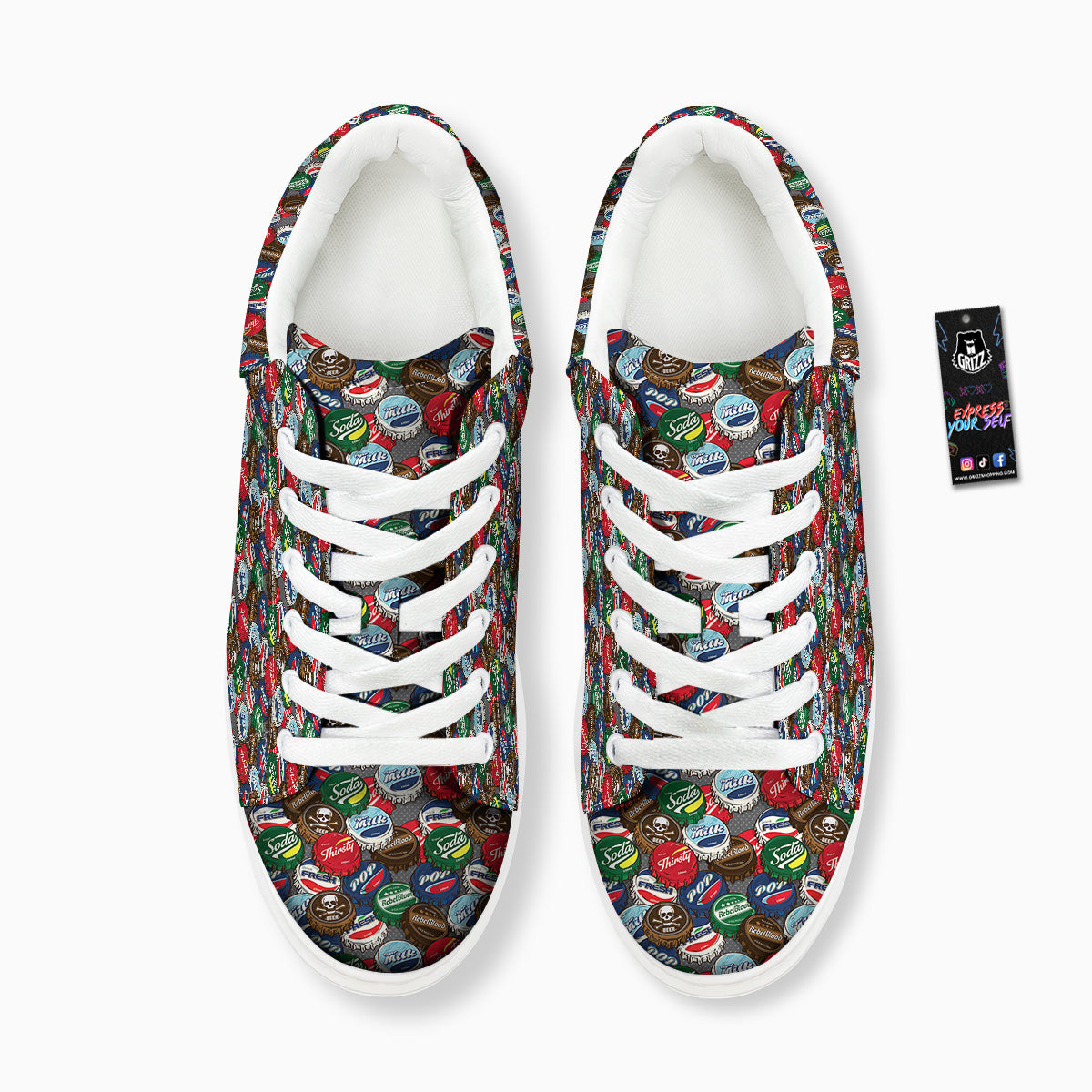 Bottle Caps Print Pattern Platform Shoes-grizzshop
