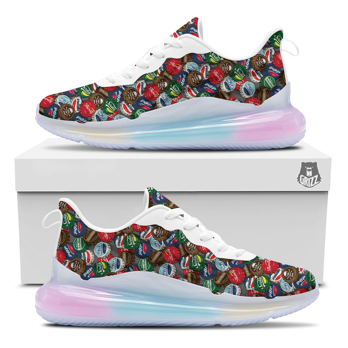 Bottle Caps Print Pattern Running Sneakers-grizzshop