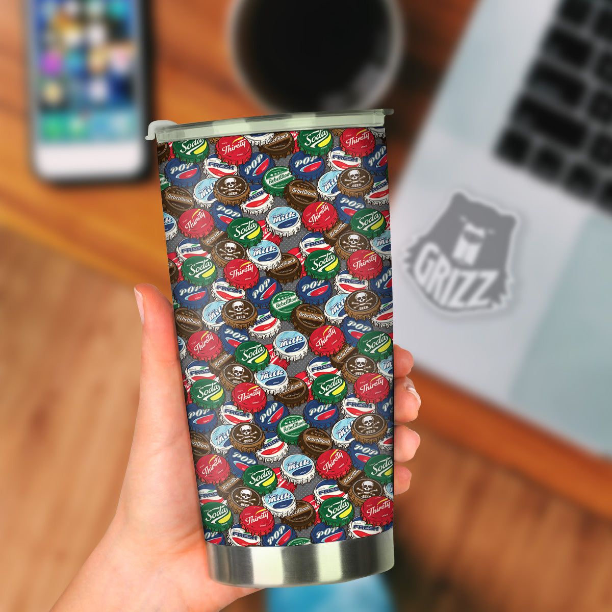 Bottle Caps Print Pattern Tumbler-grizzshop