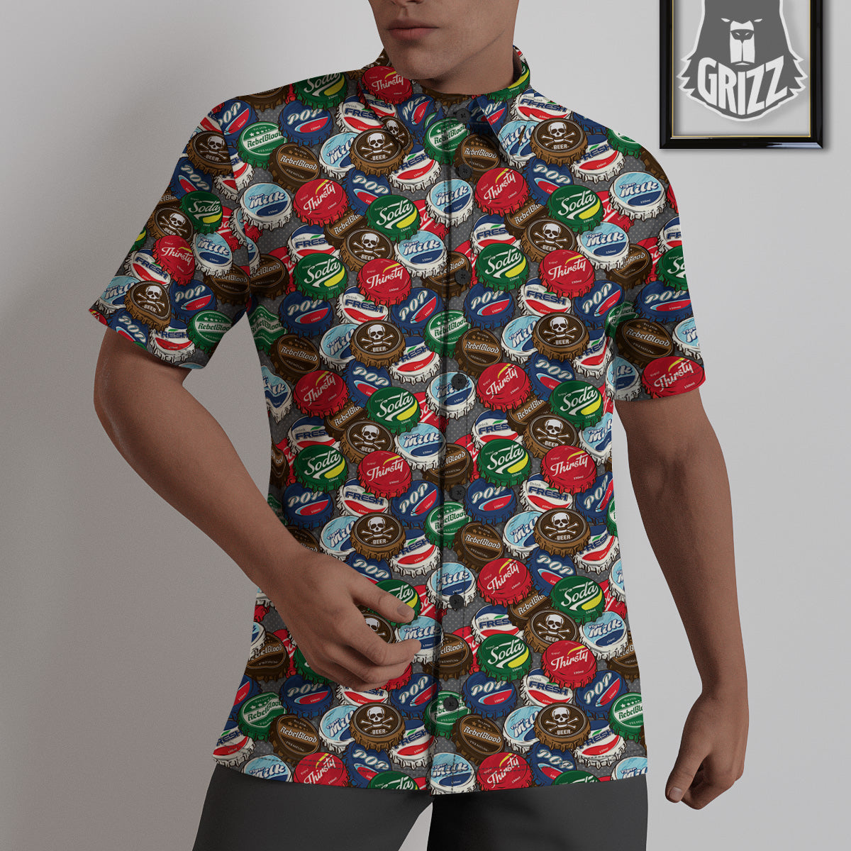 Bottle Caps Print Pattern Untucked Shirts-grizzshop