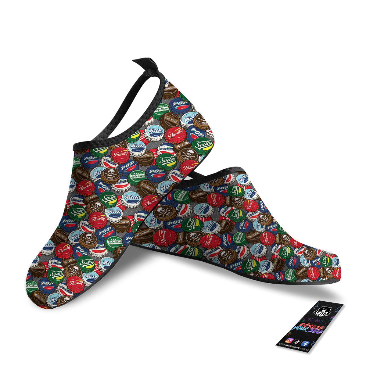 Bottle Caps Print Pattern Water Shoes-grizzshop