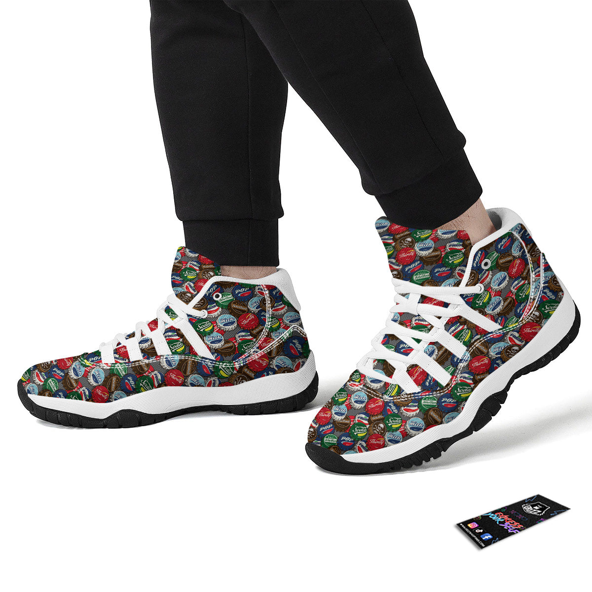 Bottle Caps Print Pattern White Bball Shoes-grizzshop