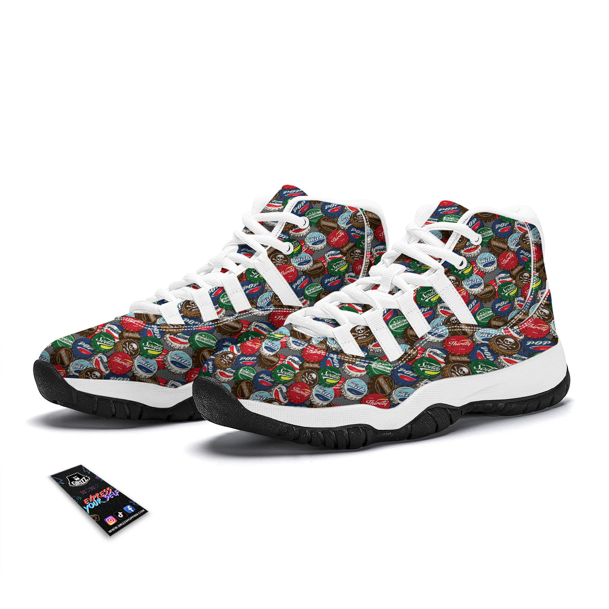 Bottle Caps Print Pattern White Bball Shoes-grizzshop