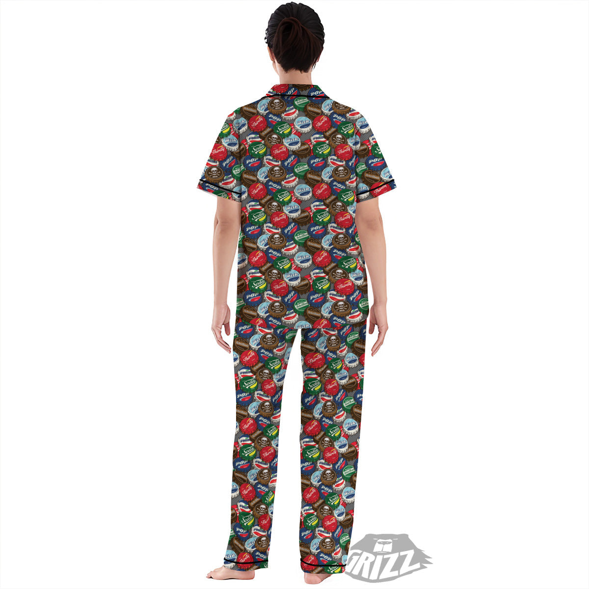 Bottle Caps Print Pattern Women's Pajamas Set-grizzshop