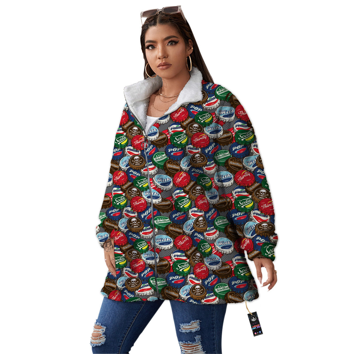 Bottle Caps Print Pattern Women's Sherpa Jacket-grizzshop