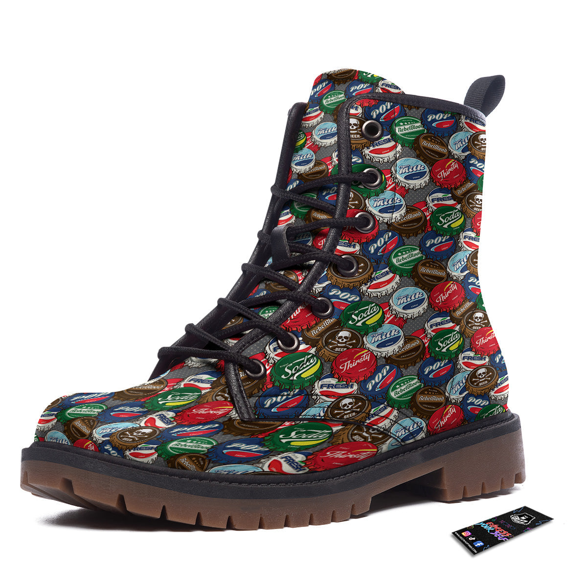 Bottle Caps Print Pattern Work Boots-grizzshop