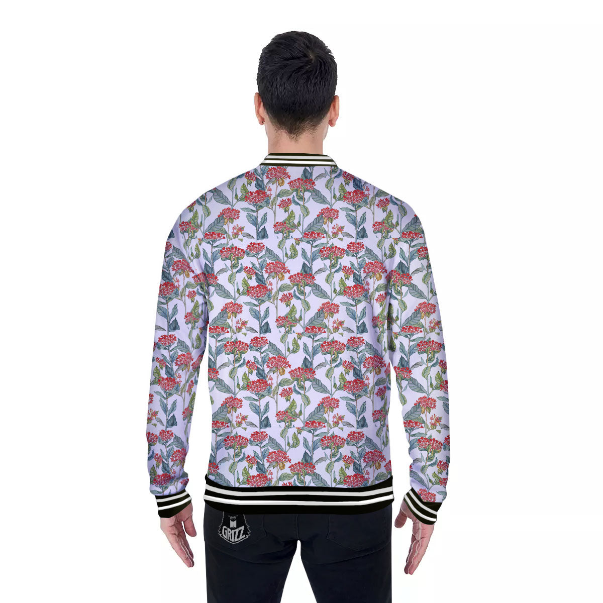 Bouvardia Print Pattern Baseball Jacket-grizzshop