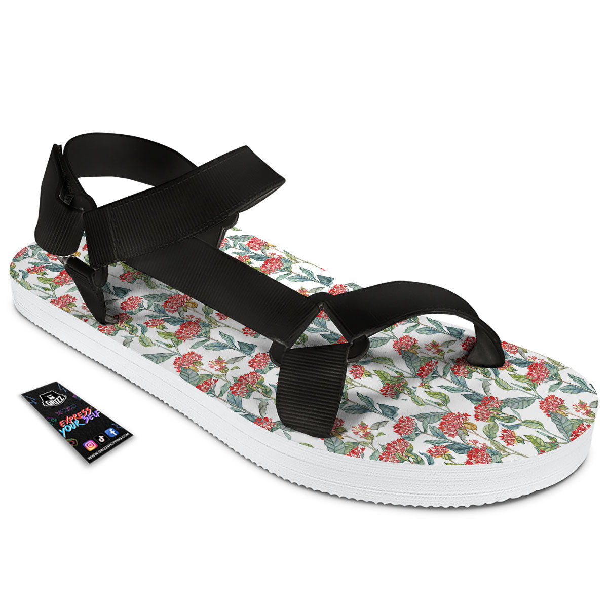 Bouvardia Print Pattern Black Open Toe Sandals-grizzshop
