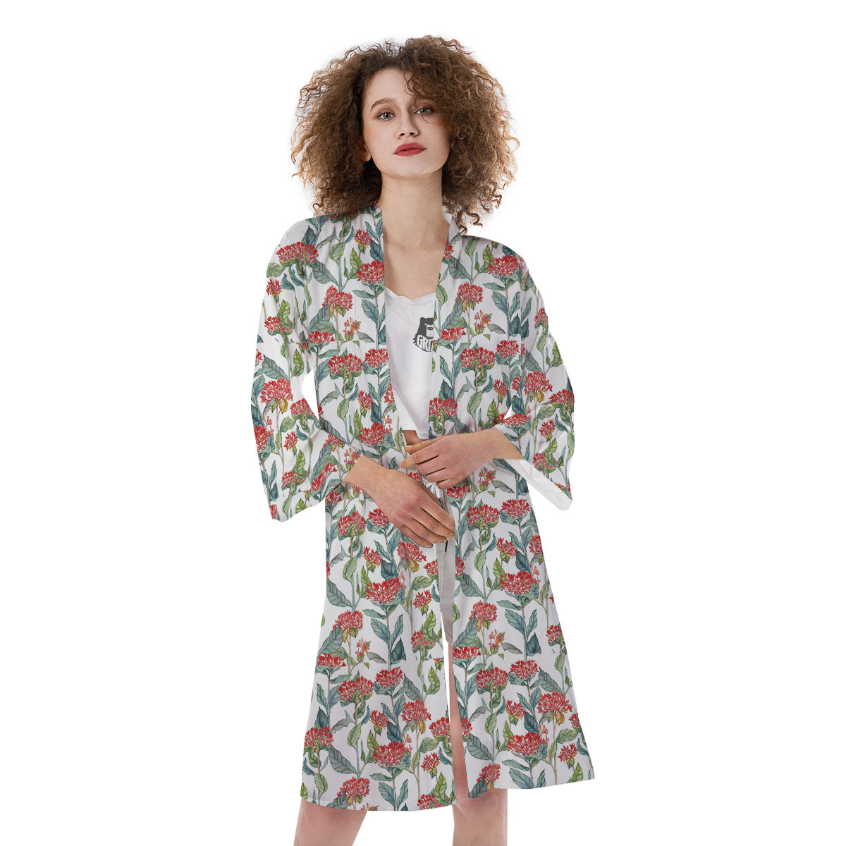 Bouvardia Print Pattern Kimono-grizzshop