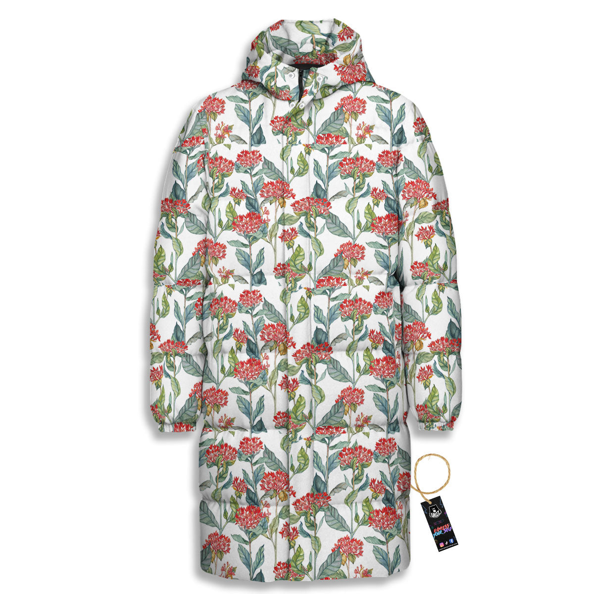 Bouvardia Print Pattern Long Down Jacket-grizzshop