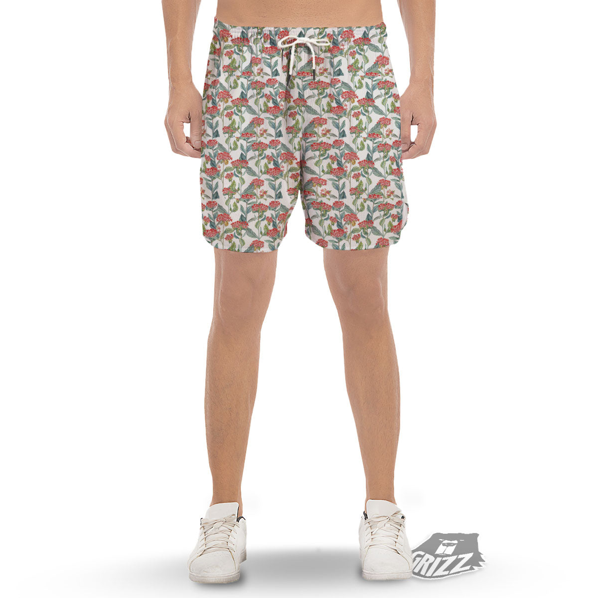Bouvardia Print Pattern Men's Gym Shorts-grizzshop
