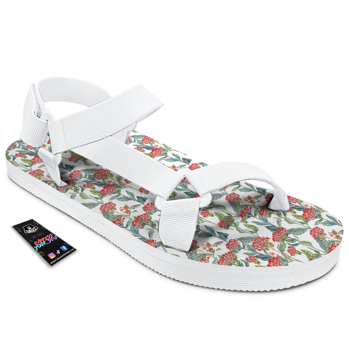 Bouvardia Print Pattern White Open Toe Sandals-grizzshop