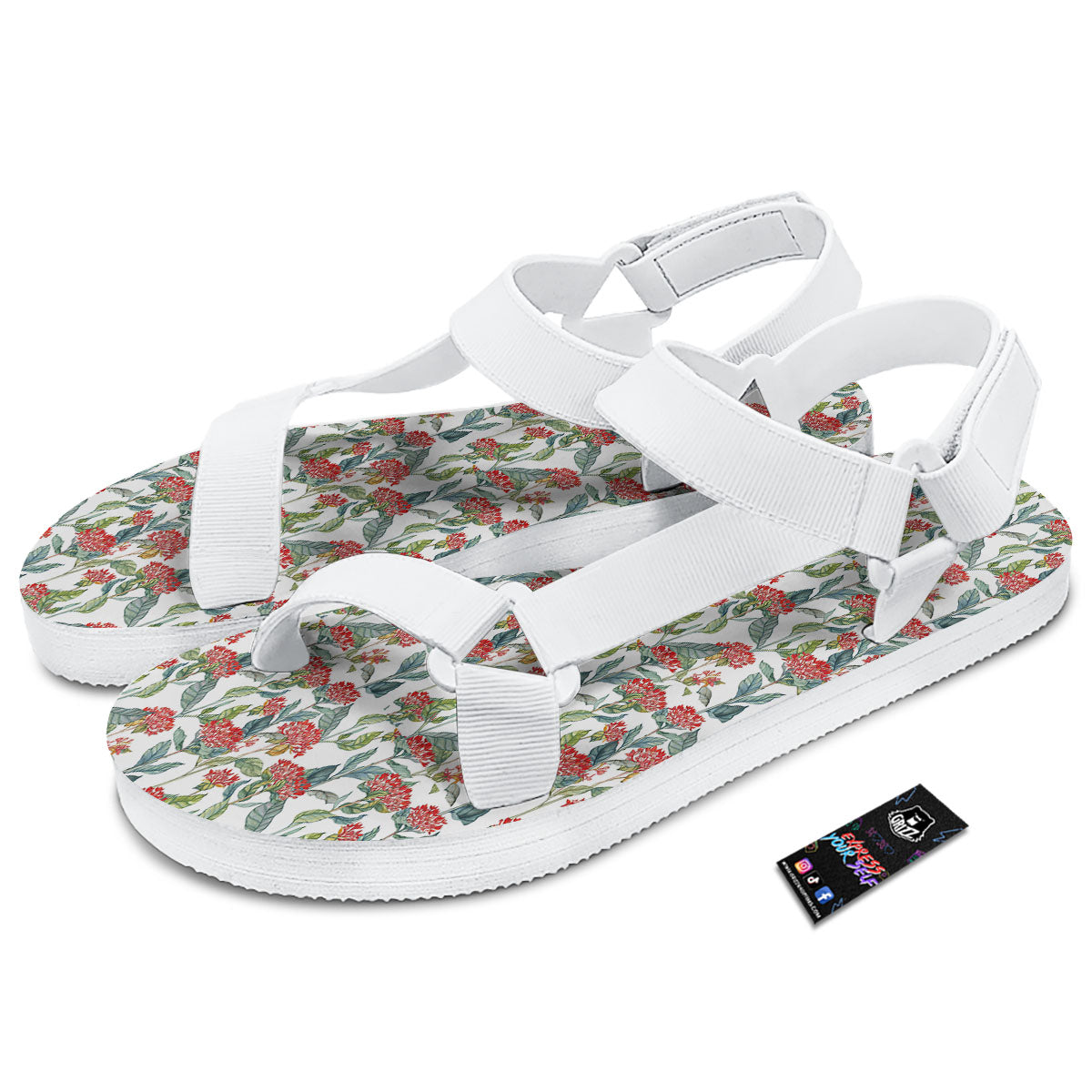 Bouvardia Print Pattern White Open Toe Sandals-grizzshop