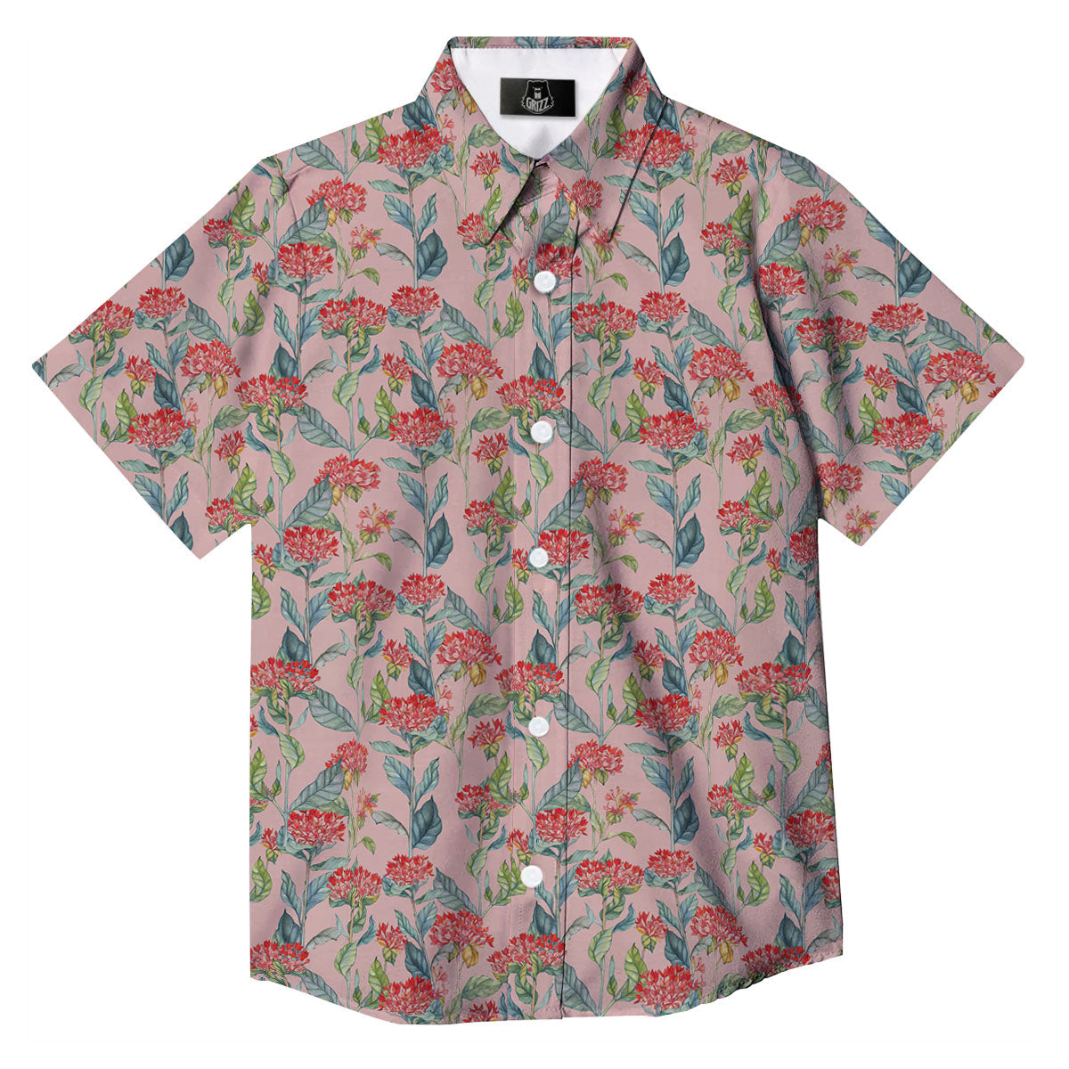 Bouvardia Red Print Pattern Button Up Shirt-grizzshop