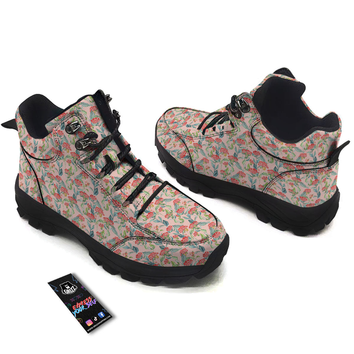 Bouvardia Red Print Pattern Hiking Shoes-grizzshop
