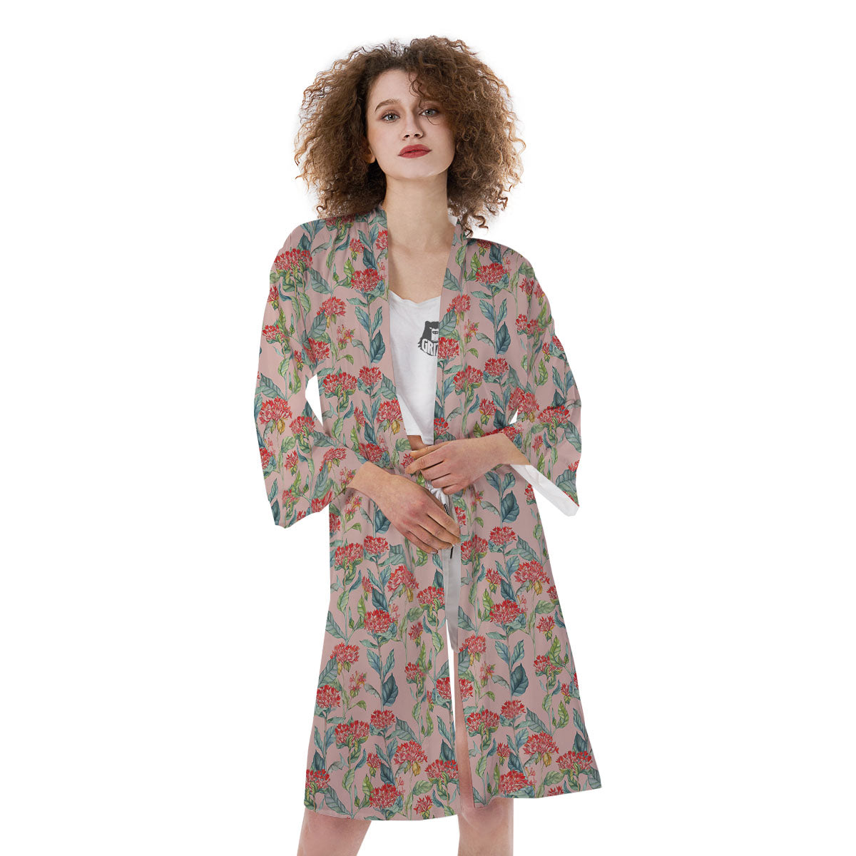 Bouvardia Red Print Pattern Kimono-grizzshop