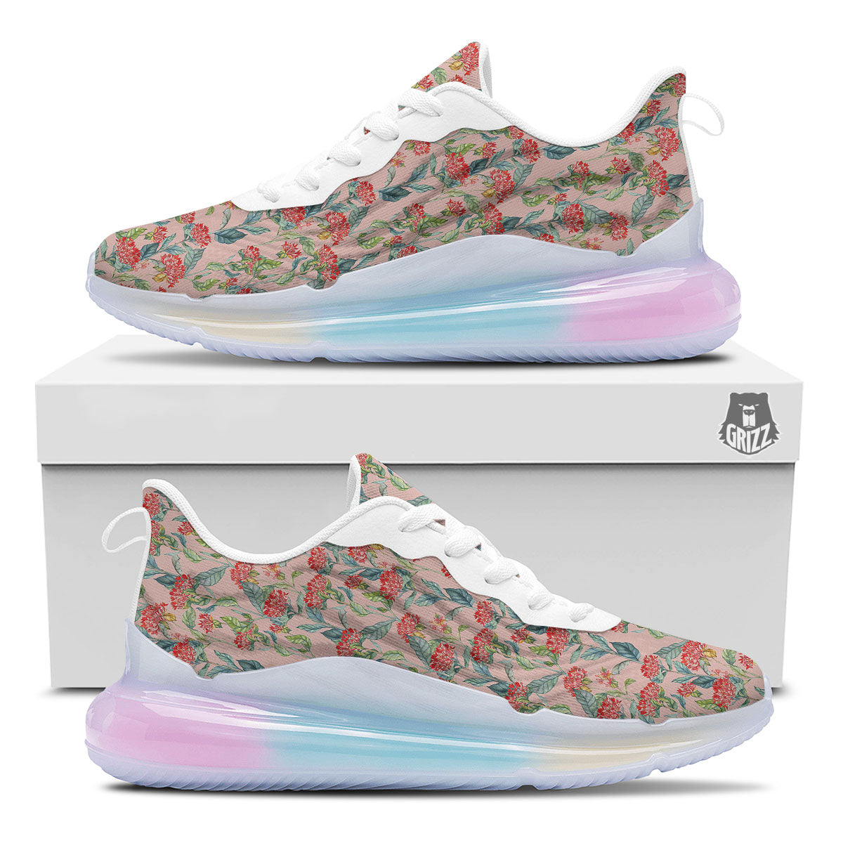 Bouvardia Red Print Pattern Running Sneakers-grizzshop