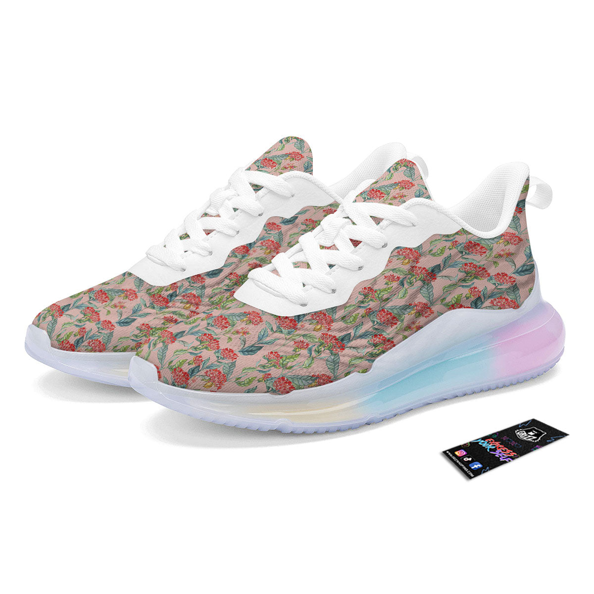 Bouvardia Red Print Pattern Running Sneakers-grizzshop