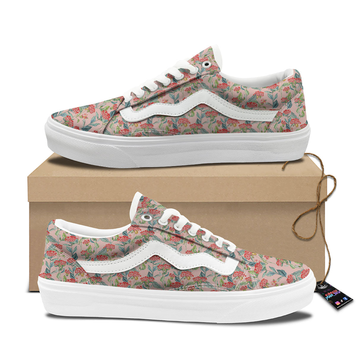 Bouvardia Red Print Pattern Skate Shoes-grizzshop
