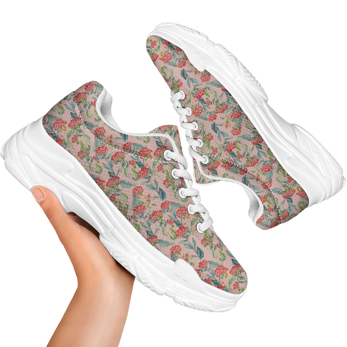 Bouvardia Red Print Pattern White Chunky Shoes-grizzshop