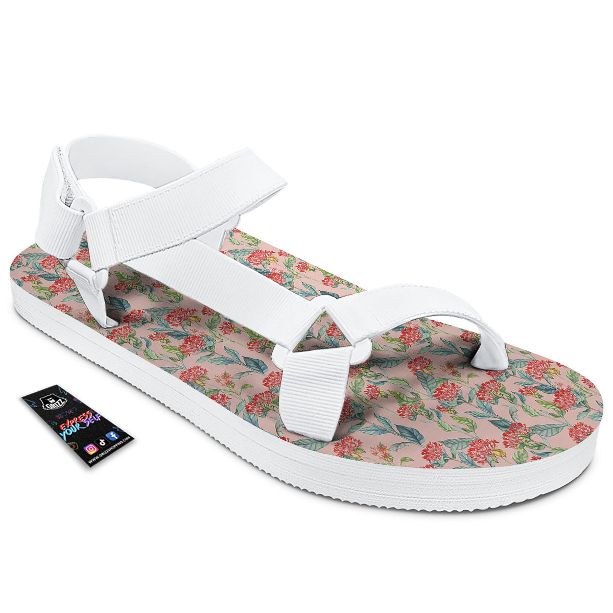 Bouvardia Red Print Pattern White Open Toe Sandals-grizzshop