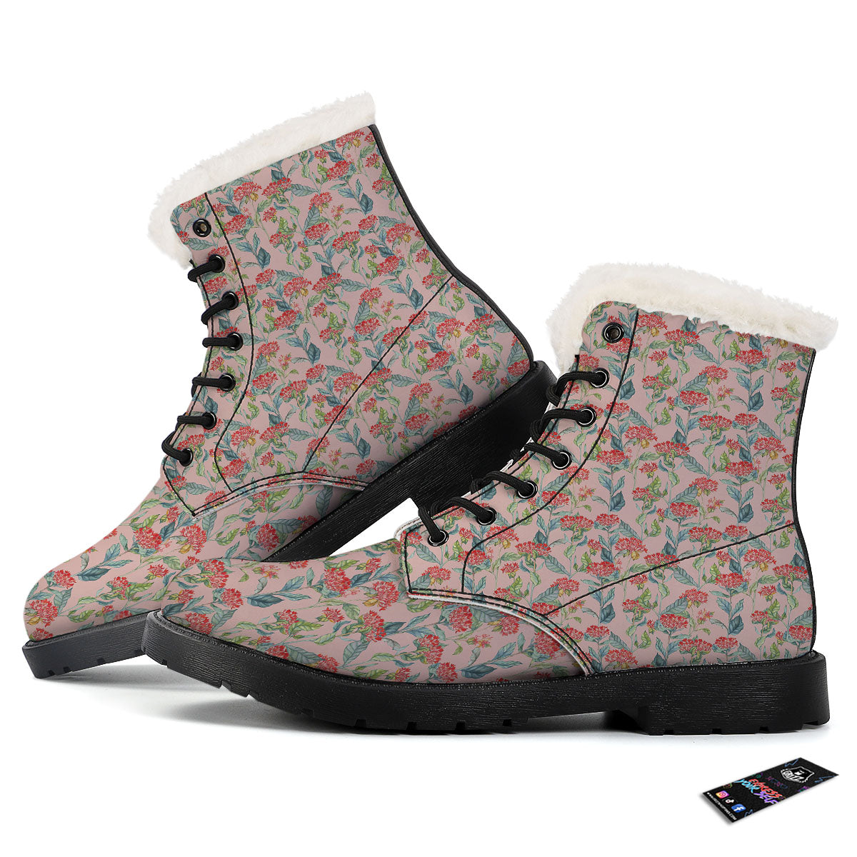 Bouvardia Red Print Pattern Winter Boots-grizzshop