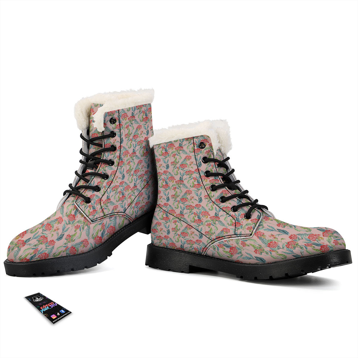 Bouvardia Red Print Pattern Winter Boots-grizzshop