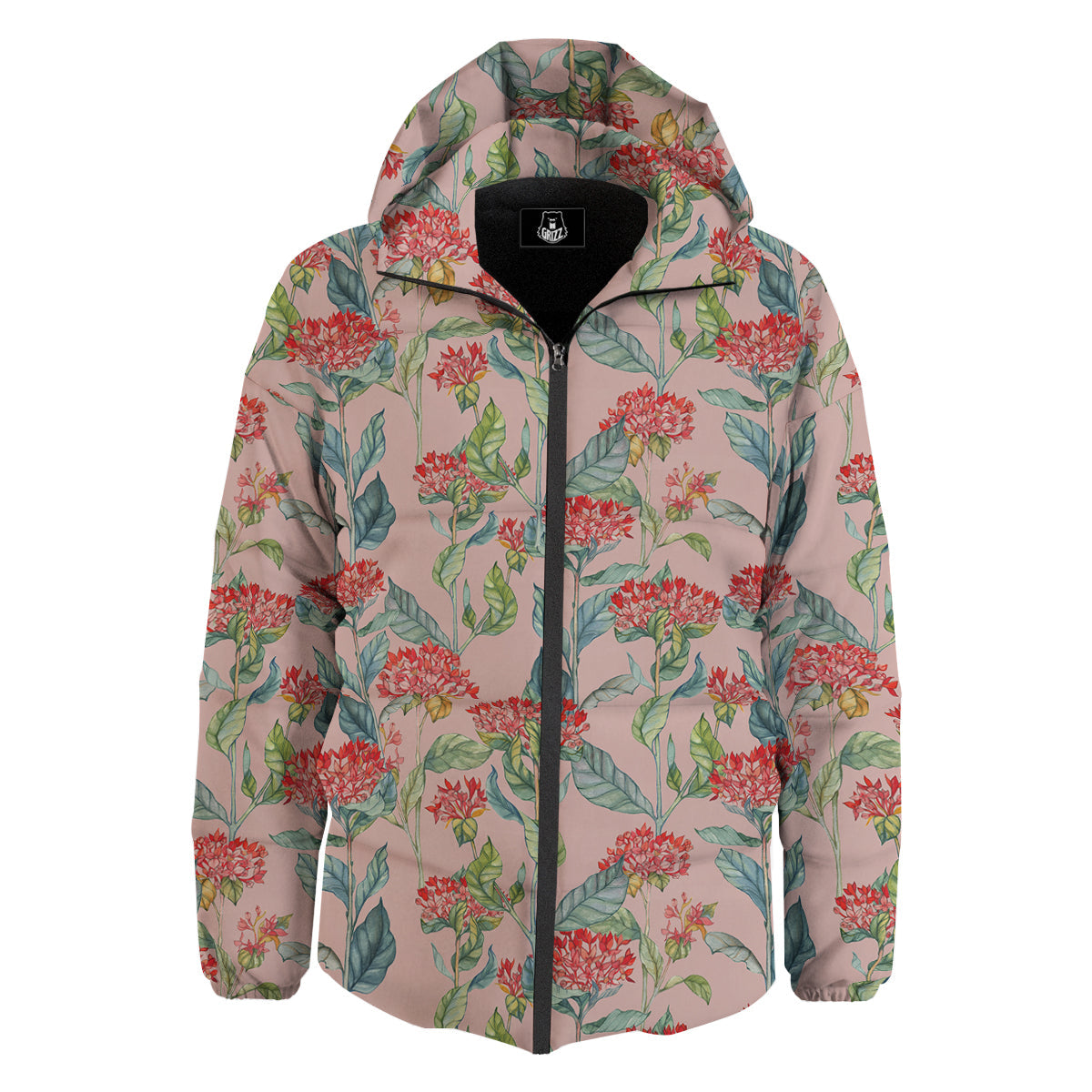 Bouvardia Watercolor Print Pattern Down Jacket-grizzshop