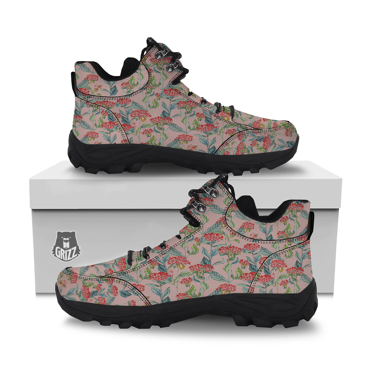 Bouvardia Watercolor Print Pattern Hiking Shoes-grizzshop