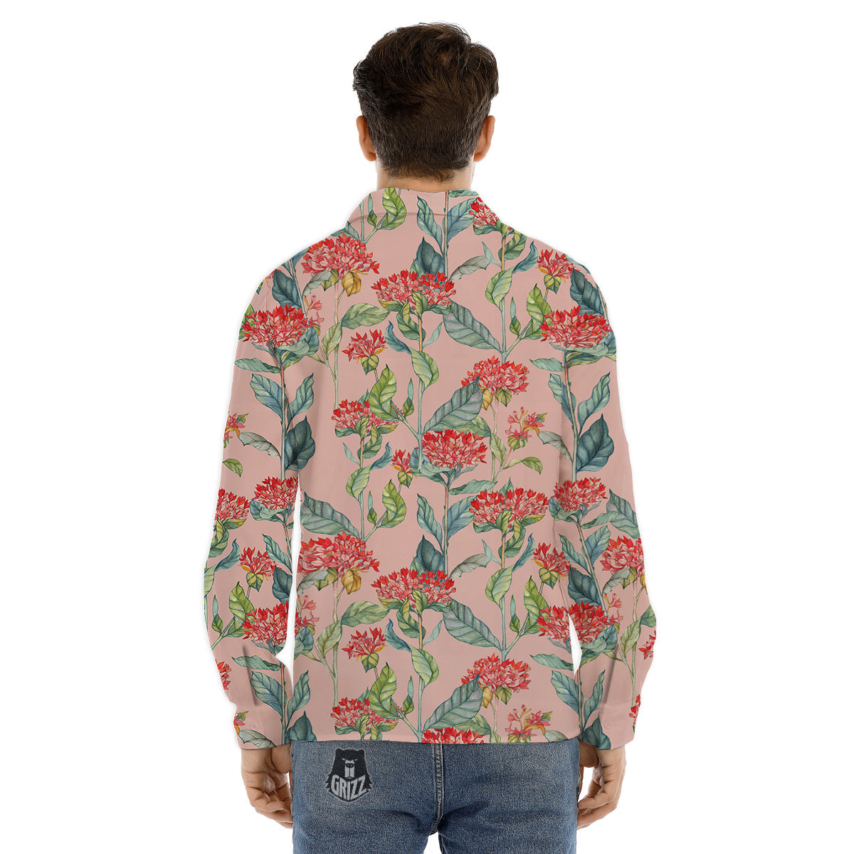 Bouvardia Watercolor Print Pattern Men's Dress Shirts-grizzshop