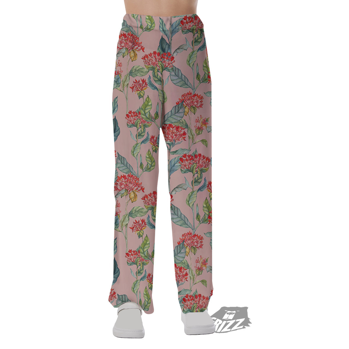 Bouvardia Watercolor Print Pattern Pajama Pants-grizzshop