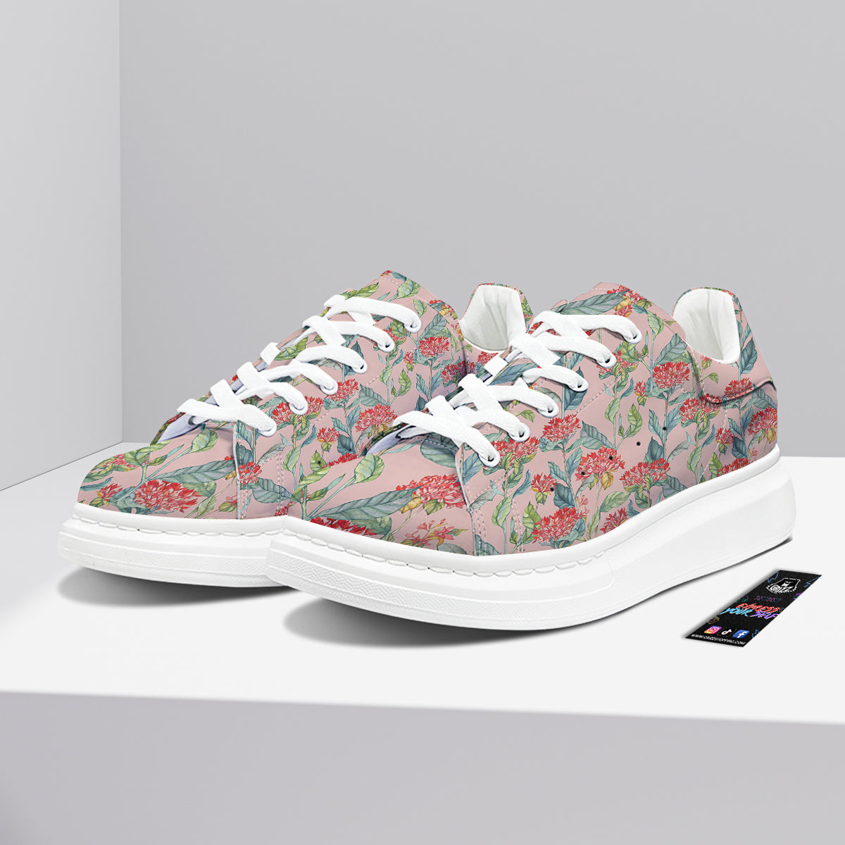 Bouvardia Watercolor Print Pattern Platform Shoes-grizzshop