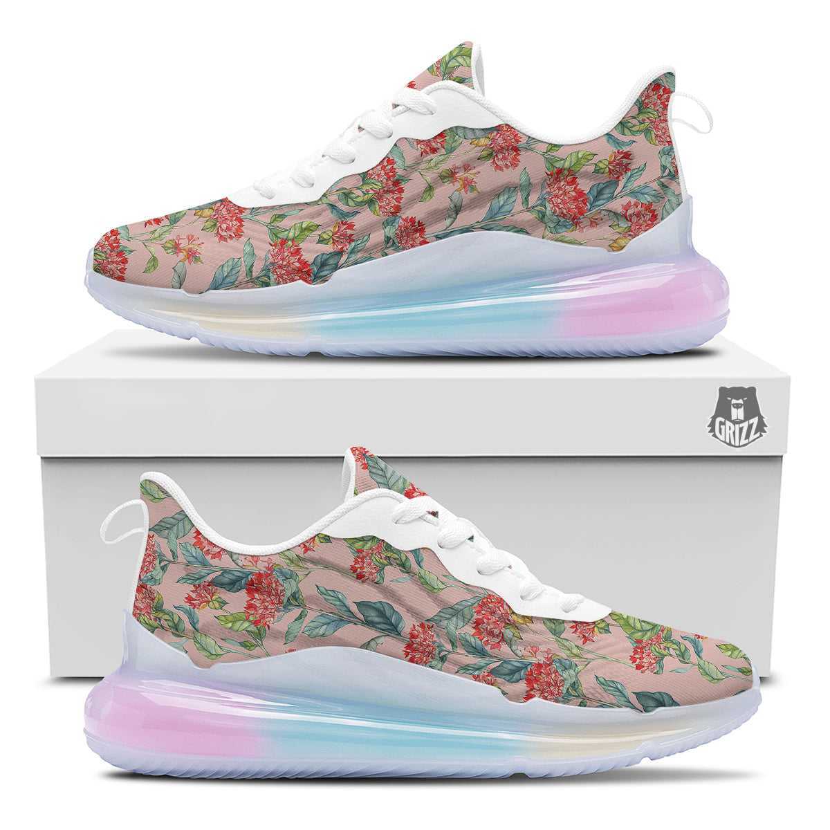 Bouvardia Watercolor Print Pattern Running Sneakers-grizzshop