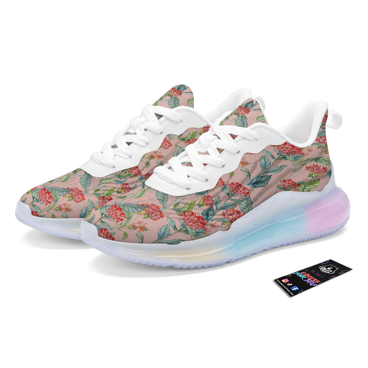 Bouvardia Watercolor Print Pattern Running Sneakers-grizzshop