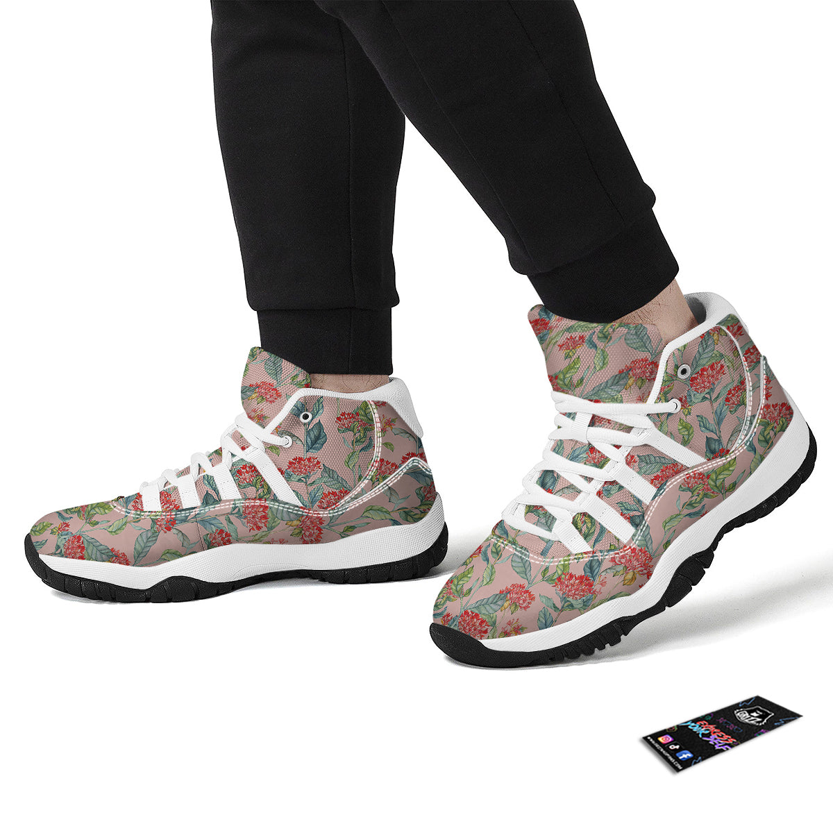 Bouvardia Watercolor Print Pattern White Bball Shoes-grizzshop